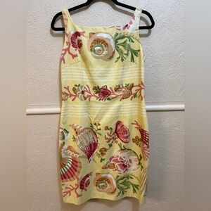 Maggy London Yellow Shell Sheath Dress 100% Cotton Linen Feel size 8 Lined